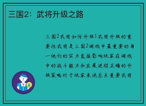 三国2：武将升级之路
